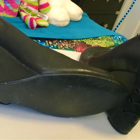 Fergie Black Peep-Toe Wedges - Picture 3 of 7